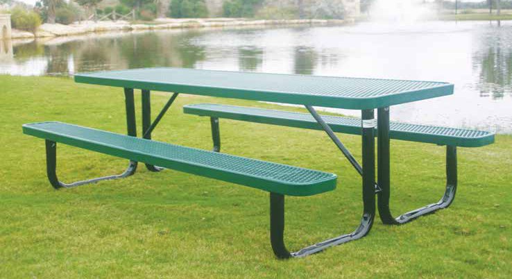 Rectangular Punched Steel Picnic Table with 2 Bench Seats