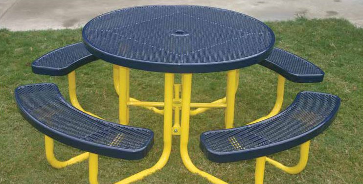 Round Punched Steel Picnic Table with 4 Bench Seats