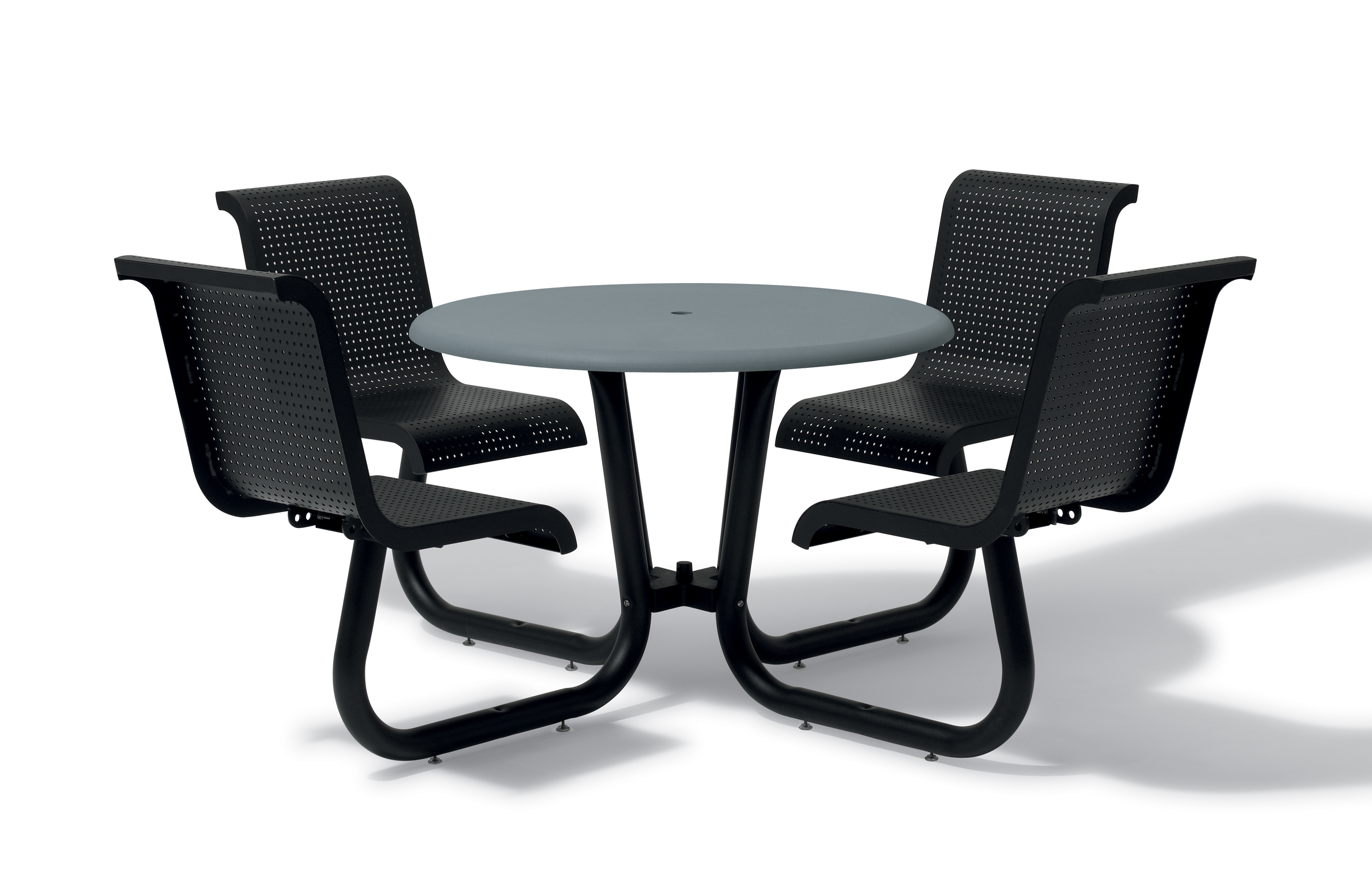 Portage 42 Inch Round Table with 4 Attached Contour Seats