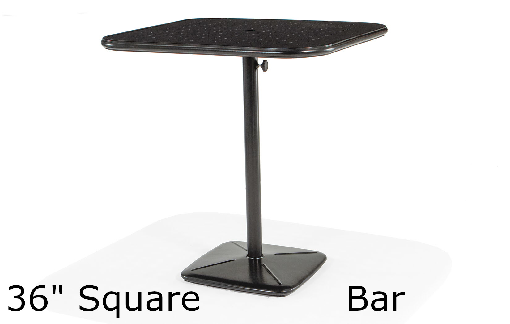 36 Inch Square Stamped Aluminum Top Pedestal Bar Height Table