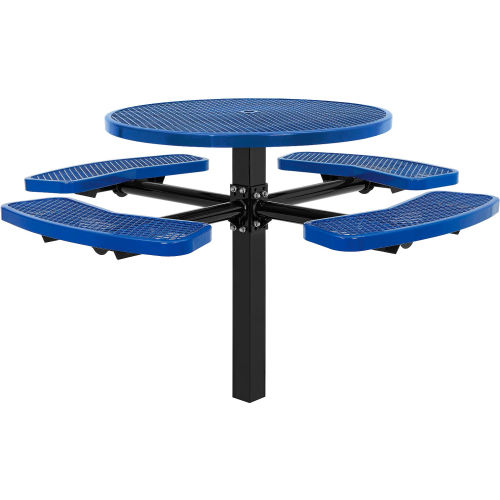 46 Inch Round Expanded Steel In-Ground Mounted Picnic Table with (4) Seats