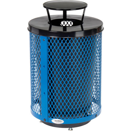 36 Gallon Expanded Steel Trash Receptacle with Rain Bonnet Top & Base