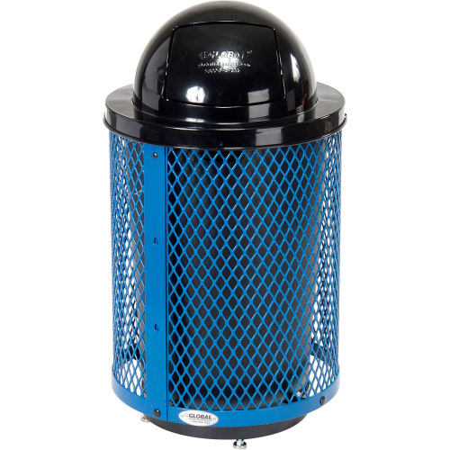 36 Gallon Expanded Steel Trash Receptacle with Dome Top & Base