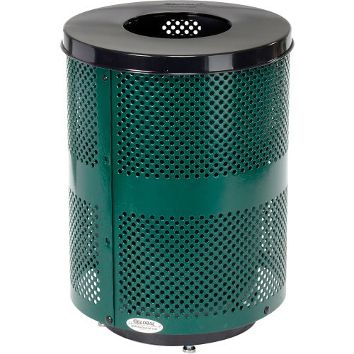36 Gallon Perforated Steel Trash Receptacle with Flat Top