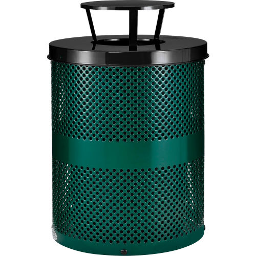 36 Gallon Perforated Steel Trash Receptacle with Rain Bonnet Top