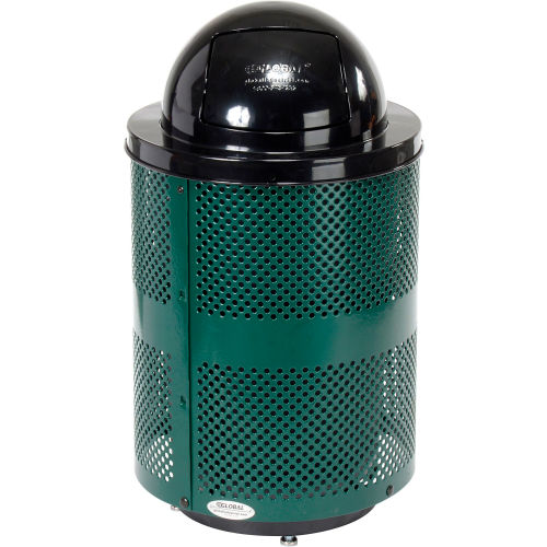 36 Gallon Perforated Steel Trash Receptacle with Dome Lid & Base