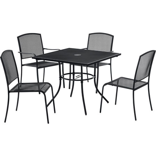 48 Inch Square Steel Mesh Cafe Table Set with (4) Arm Chairs