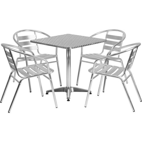 Square Aluminum Outdoor Dining Set with (4) Aluminum Slat Chairs