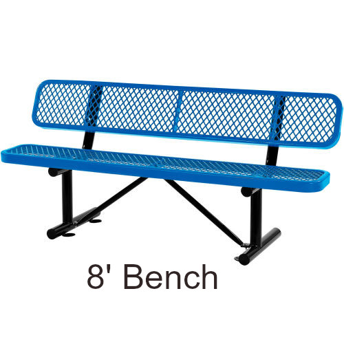 8' Expanded Steel Bench with Backrest (Surface Mounted)