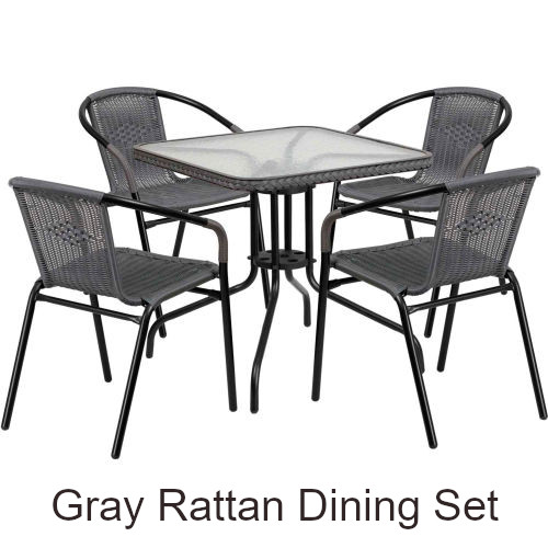 Gray Rattan Square Glass Top Table Dining Set