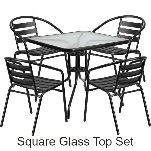 Square Aluminum Glass Top Table Dining Set