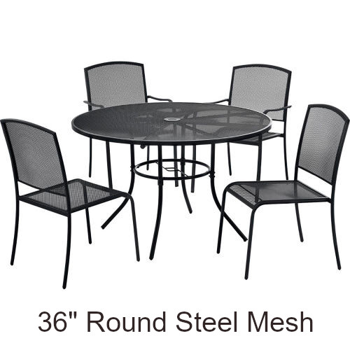 36 Inch Round Steel Mesh Table Set with (4) Arm Chairs