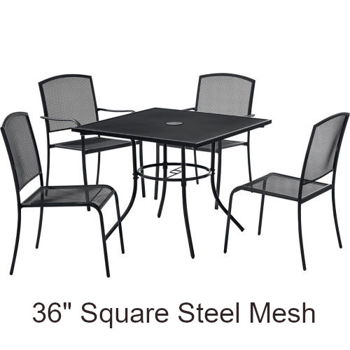 36 Inch Square Steel Mesh Cafe Table Set with (4) Arm Chairs