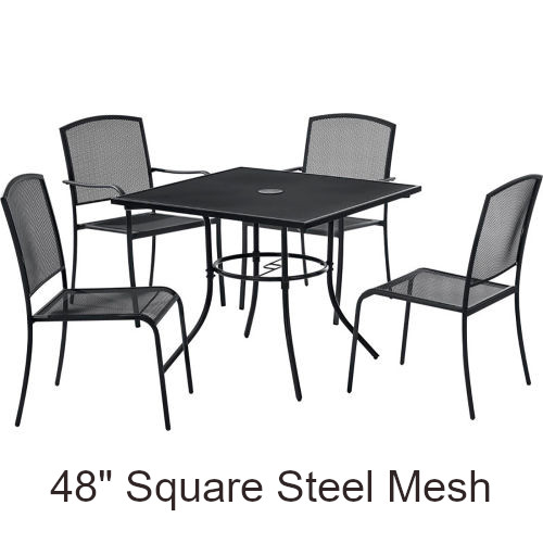 48 Inch Square Steel Mesh Cafe Table Set with (4) Arm Chairs