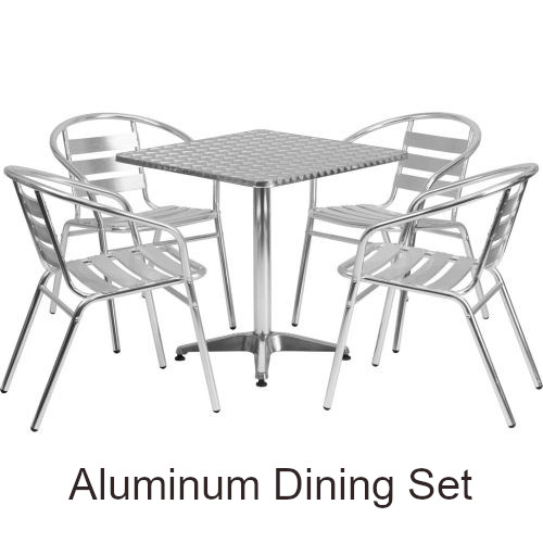 Square Aluminum Outdoor Dining Set with (4) Aluminum Slat Chairs