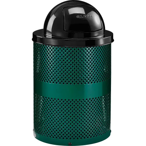 36 Gallon Perforated Steel Trash Receptacle with Dome Lid