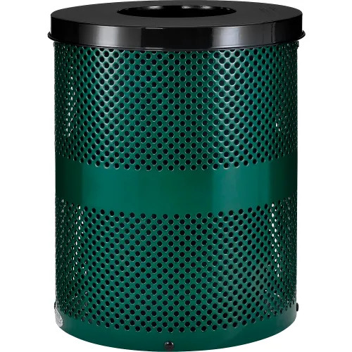 36 Gallon Perforated Steel Trash Receptacle with Flat Top Lid