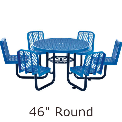 Global Industrial 46 Inch Round Expanded Steel Picnic Table with 6 Seats