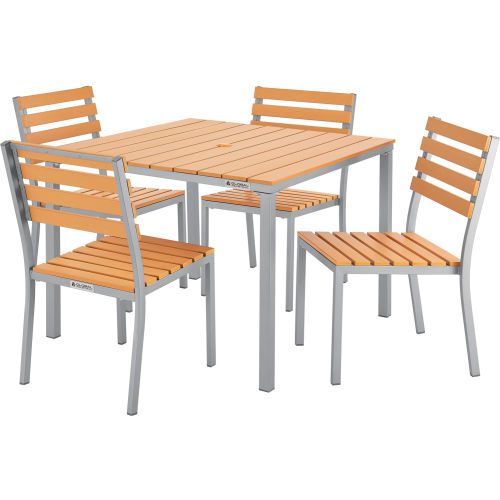 Global Industrial 40 Inch Square Resin Outdoor Dining Set with (4) Armless Chairs