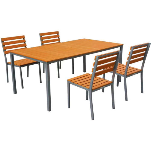 Global Industrial 70 Inch Rectangular Resin Outdoor Dining Set with (4) Armless Chairs