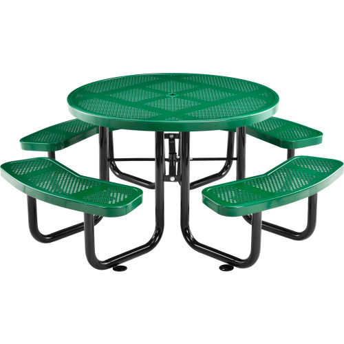 Global Industrial 46 Inch Round Perforated Steel Picnic Table with 4 Seats