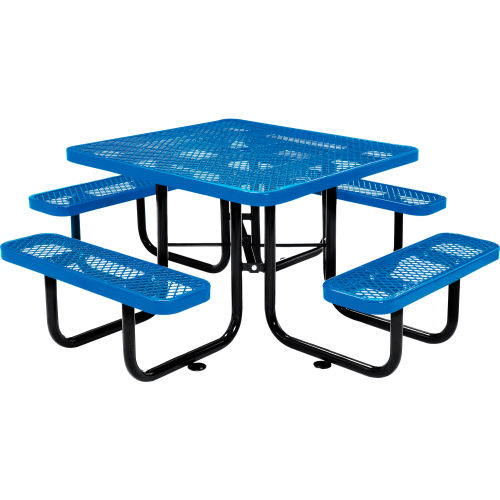 Global Industrial 46 Inch Square Expanded Steel Picnic Table with 4 Bench Seats