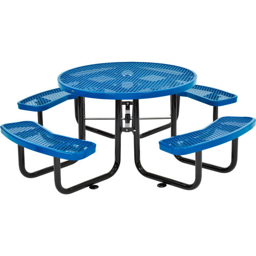 Global Industrial 46 Inch Round Expanded Steel Picnic Table with 4 Seats