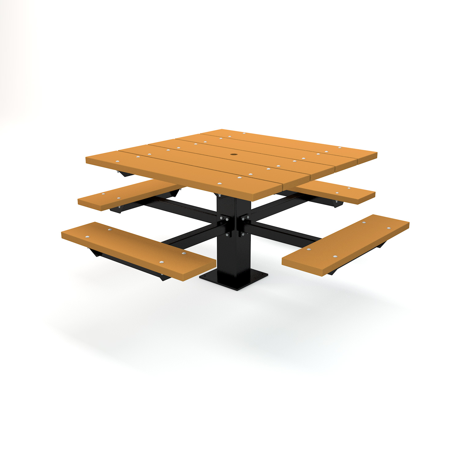 Frog Furnishings T-Table Single Pedestal Square Recycled Plastic Lumber Picnic Table
