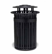 UrbanScape Style J Steel Slat Trash Receptacle with Ash Bonnet Top