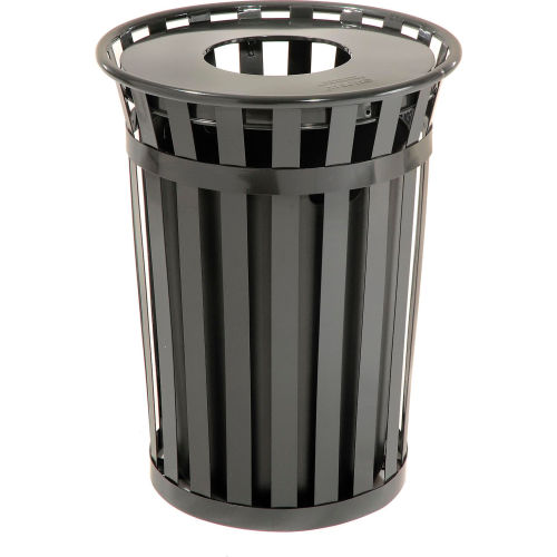 36 Gallon Slatted Steel Trash Receptacle with Flat Top