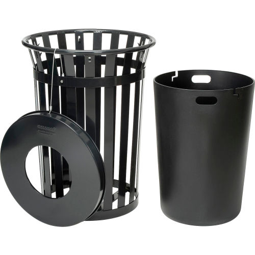 Global Industrial 36 Gallon Slatted Steel Trash Receptacle with Flat Lid