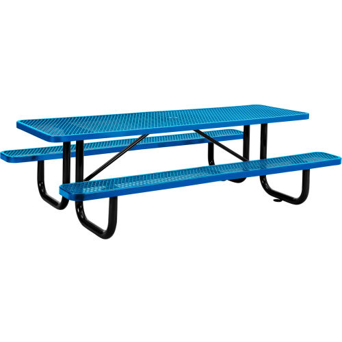 8' Rectangular Expanded Steel Picnic Table with (2) Bench Seats