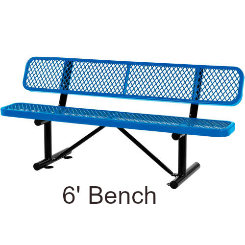 6' Expanded Steel Park Bench with Backrest (Surface Mounted)