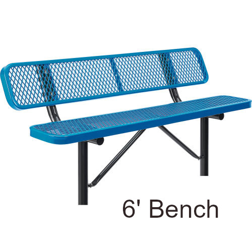 6' Expanded Steel Park Bench with Backrest (In-Ground Mounted)