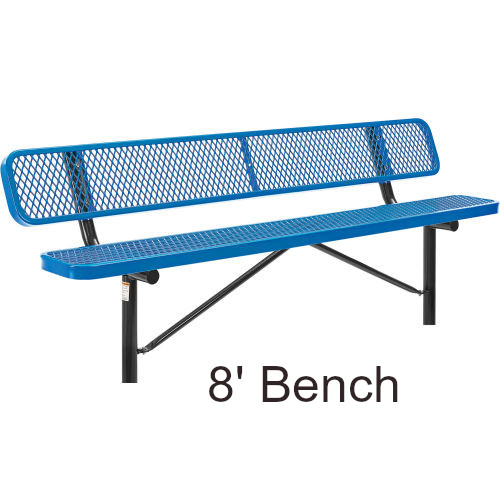 8' Expanded Steel Bench with Backrest (In-Ground Mounted)