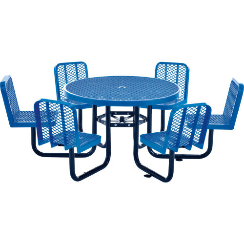 46 Inch Round Expanded Steel Table with (6) Attached Seats