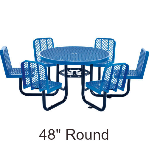 46 Inch Round Expanded Steel Table with (6) Attached Seats