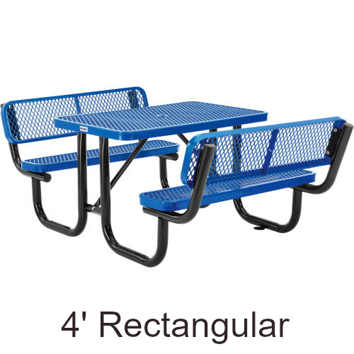 4' Rectangular Expanded Steel Picnic Table with Backrests