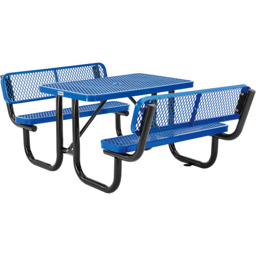 4' Rectangular Expanded Steel Picnic Table with Backrests