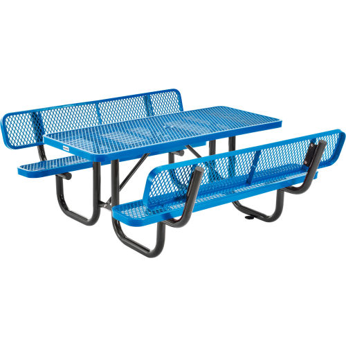 6' Rectangular Expanded Steel Picnic Table with Backrests