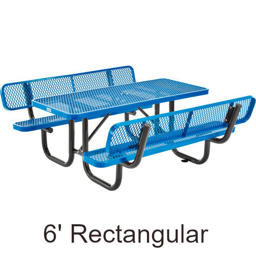 6' Rectangular Expanded Steel Picnic Table with Backrests