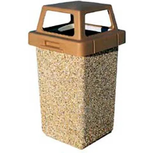30 Gallon Square Concrete Trash Receptacle with 4-Way Access Plastic Top