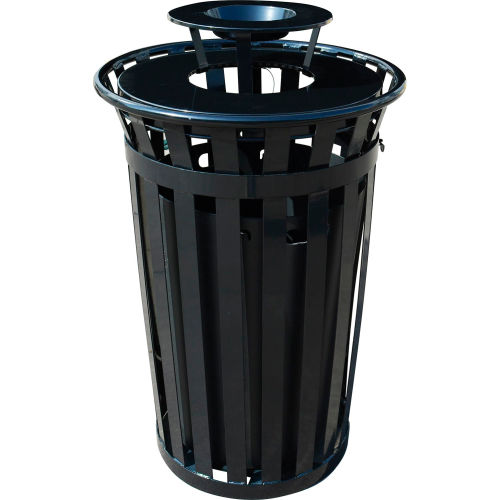 36 Gallon Slatted Steel Trash Receptacle with Ashtray Top and Side Door Access