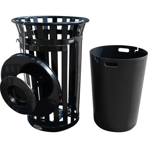 36 Gallon Slatted Steel Trash Receptacle with Ashtray Lid and Side Door Access