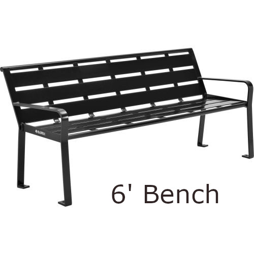 6' Horizontal Steel Slat Park Bench with Back