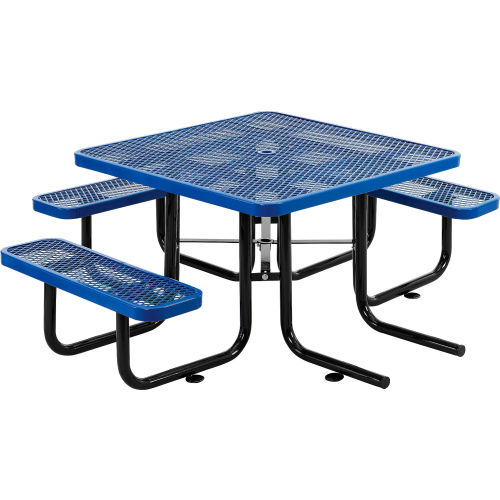 46 Inch Square ADA Compliant Expanded Steel Picnic Table with 3 Seats