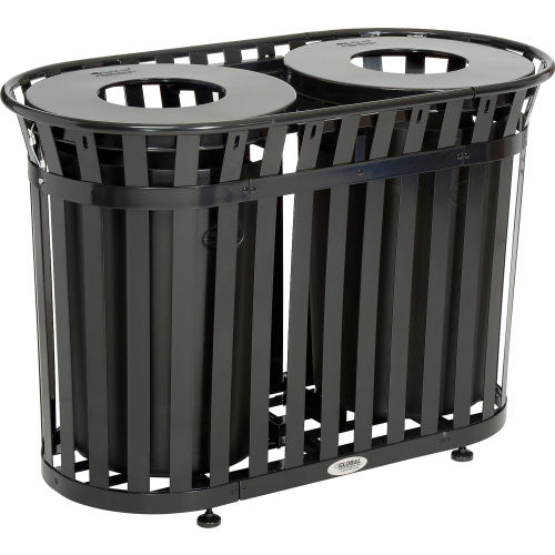 72 Gallon Dual Slatted Steel Trash Receptacles with Flat Tops