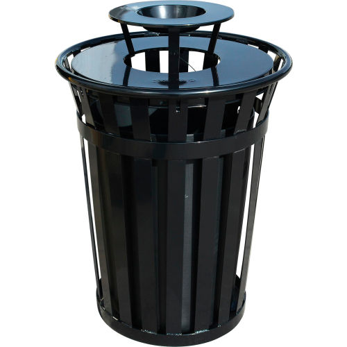 36 Gallon Slatted Steel Trash Receptacle with Ashtray Lid