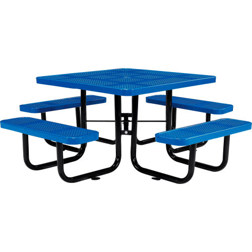 Global Industrial 46 Inch Square Perforated Steel Picnic Table with 4 Bench Seats