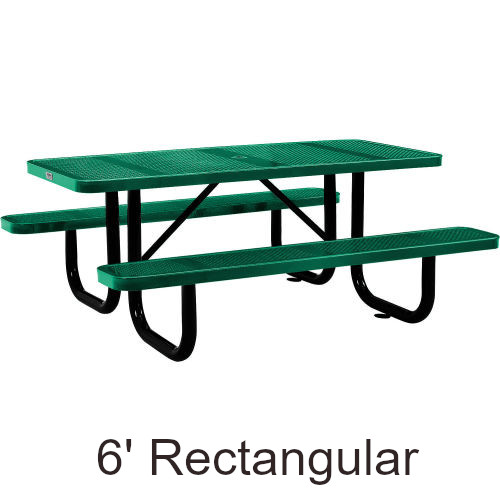 6' Rectangular Perforated Steel Picnic Table with (2) Bench Seats